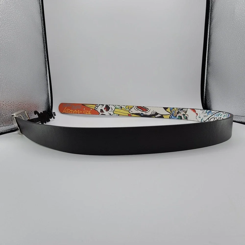 Ed Hardy‎ Surf Crazy Reversible Belt Mens Size 40 Graphic Print Metal Buckle NEW